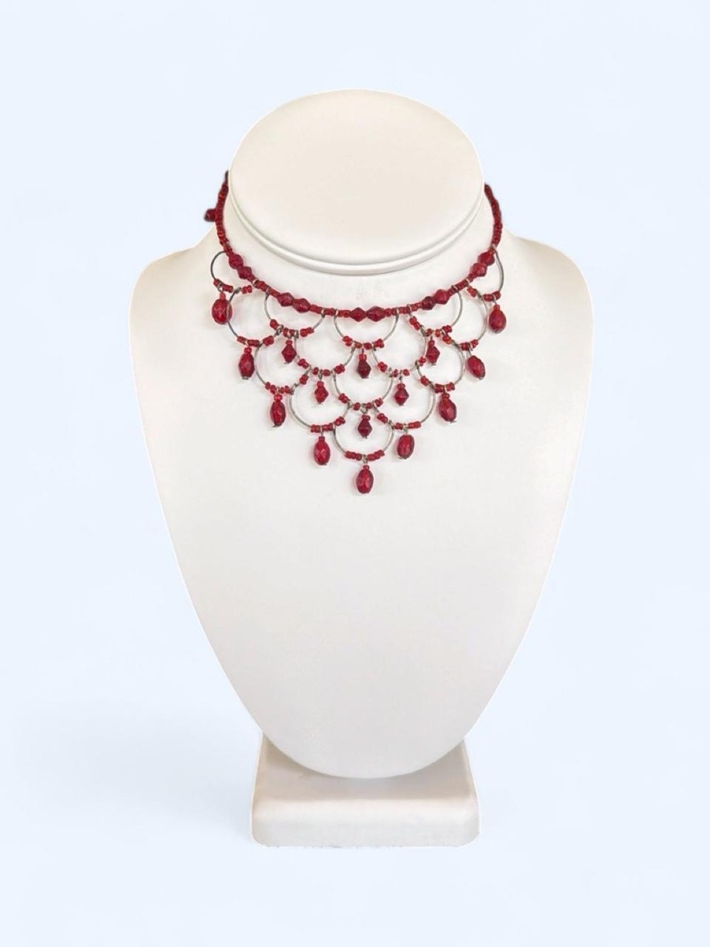 Vintage Cherry Red Lucite Bead Memory Wire Choker